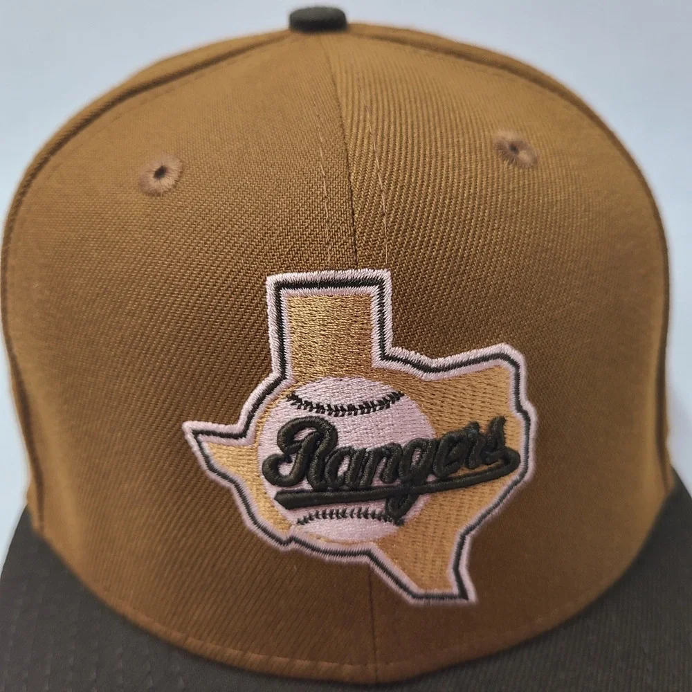 Texas Rangers Hat Fitted 7 3/4 New Era 59Fifty Brown Pink American League Patch